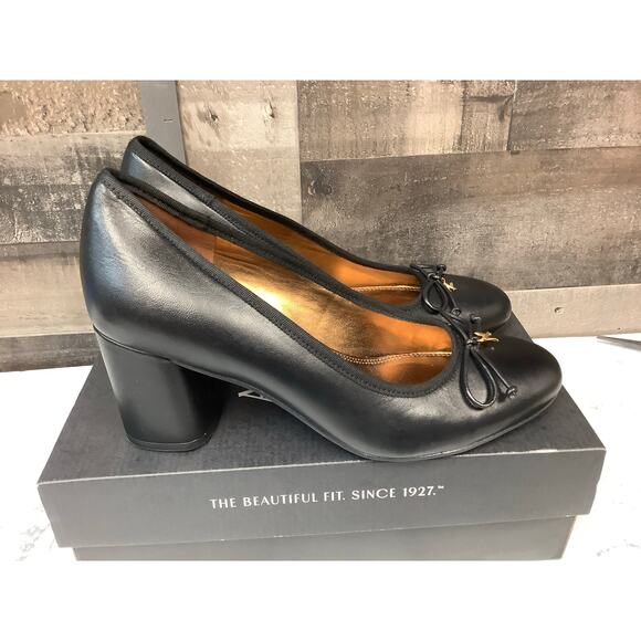 Naturalizer Women's 10W Black Leather Sienna Bow Pump Block Heels Slip On LB9-26 - Picture 3 of 8